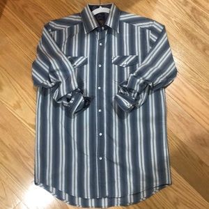 Blue and right striped men’s dress shirt